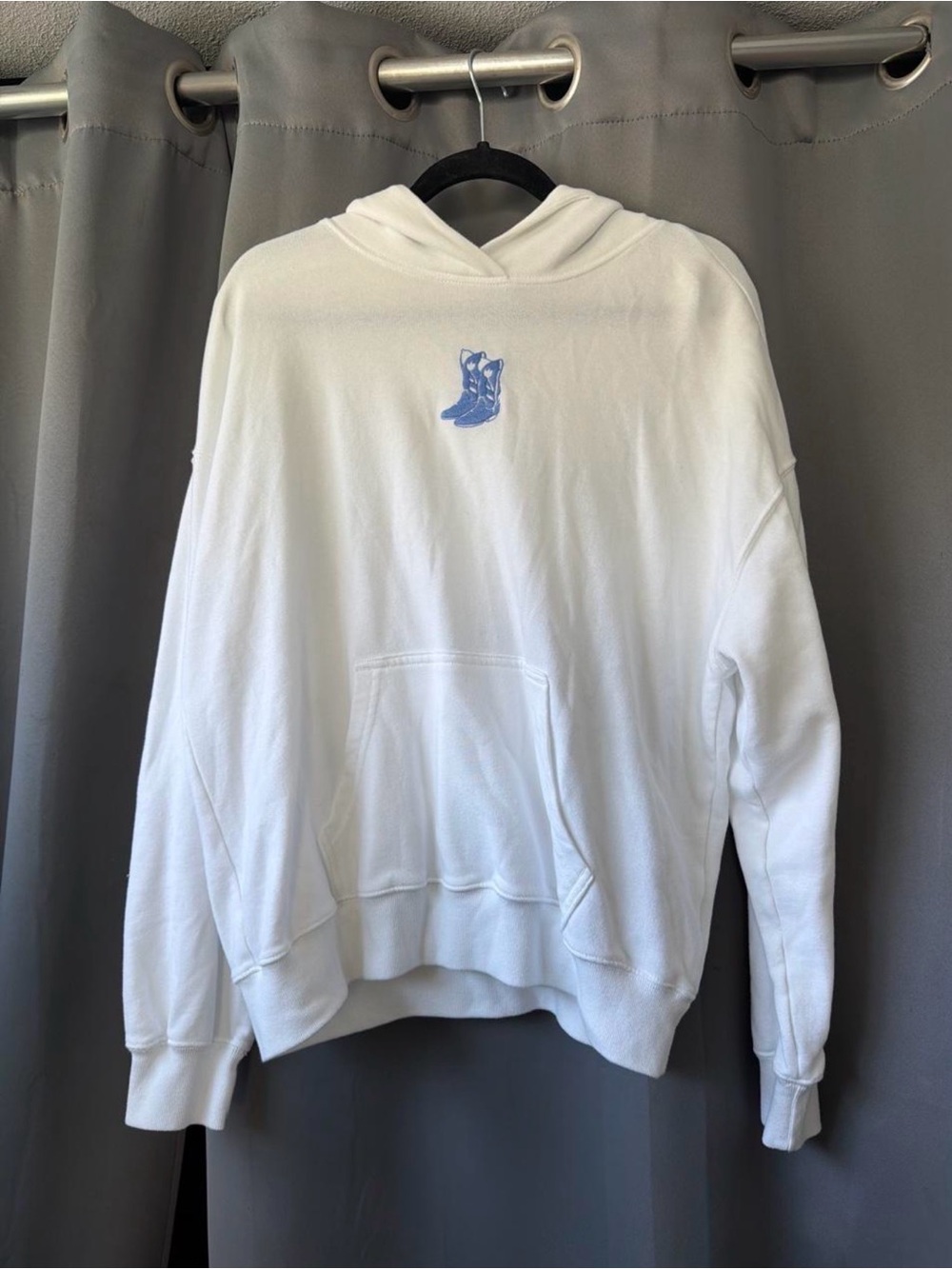 Hollister White Crewneck Hoodie with Small Blue Graphic